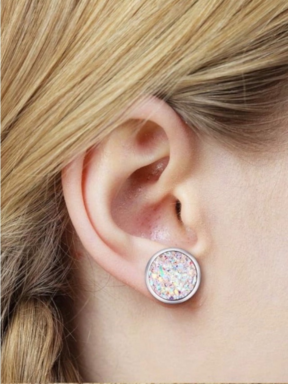 Tucson Gem & Minerals Opal Sky Druzy Stud Earrings 10mm NWT - Picture 7 of 15